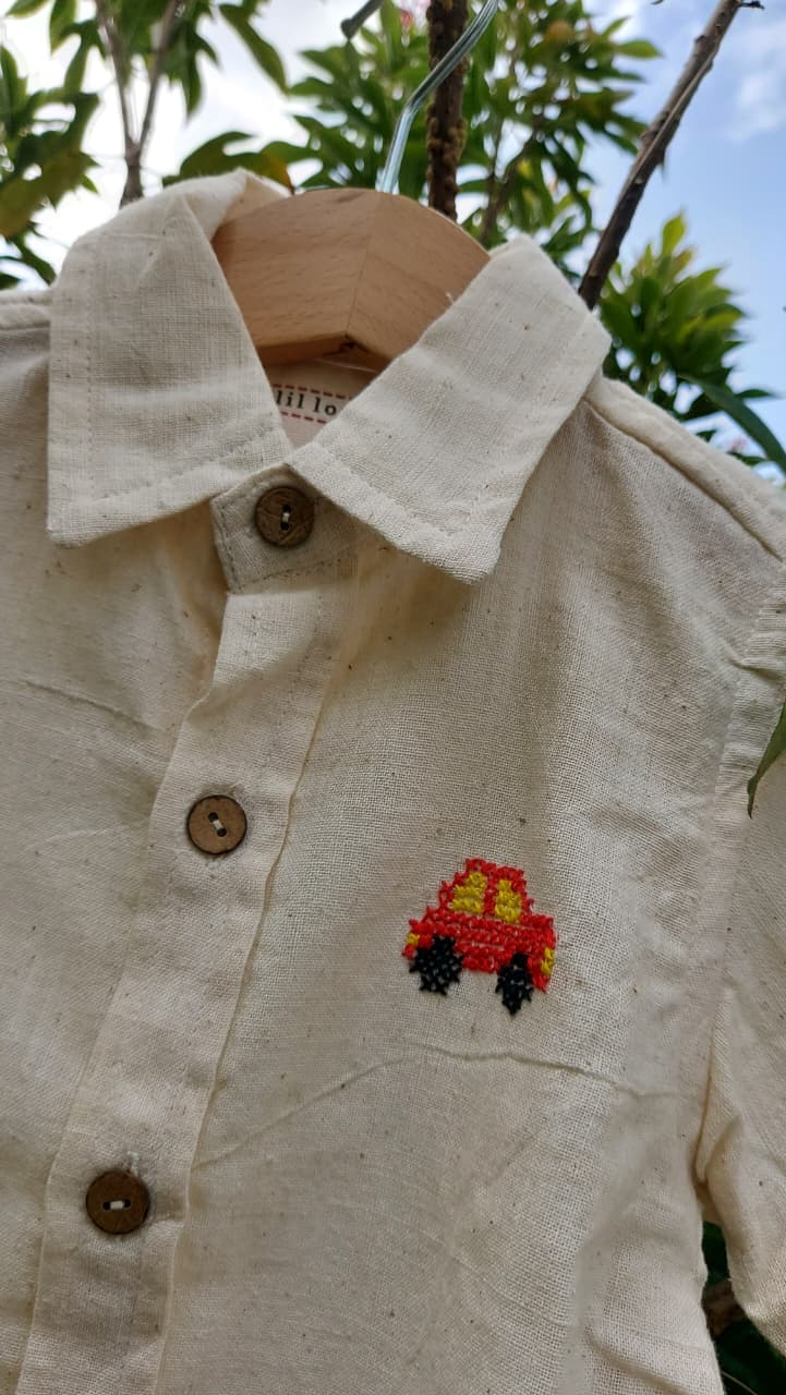 Summer Khadi shirt with cross stitch 