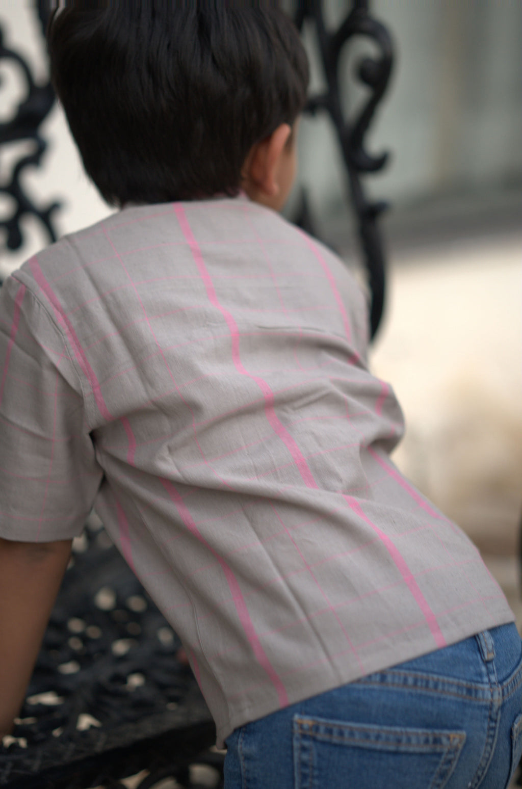 Grey Pink Check Cotton Shirt