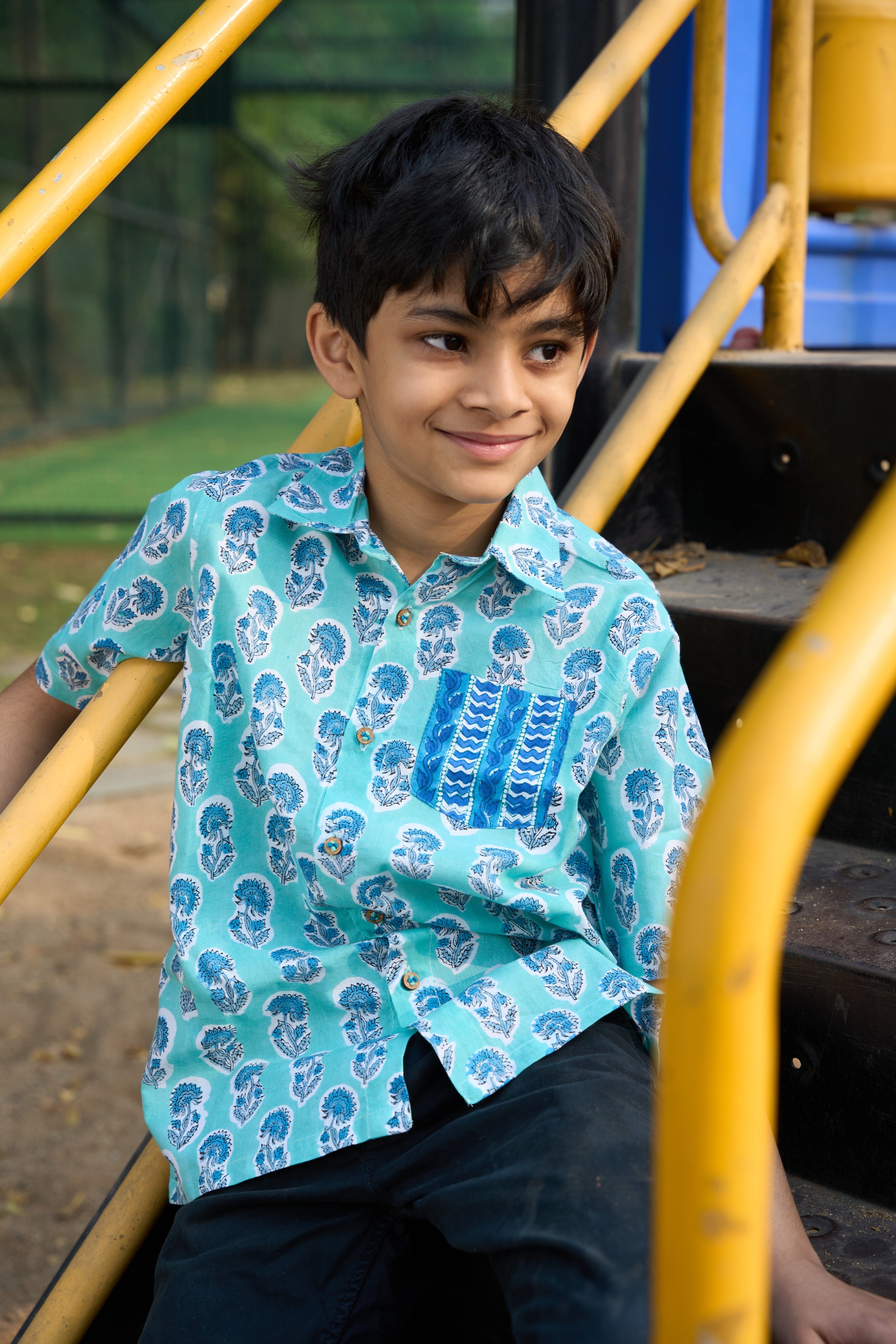 Aqua Bloom Handblock Shirt