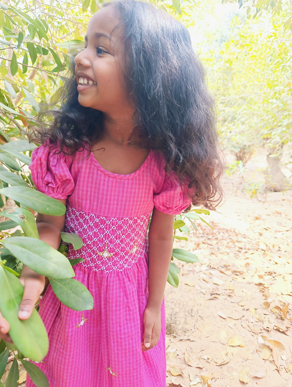 Rosy Gingham Smocked Dress