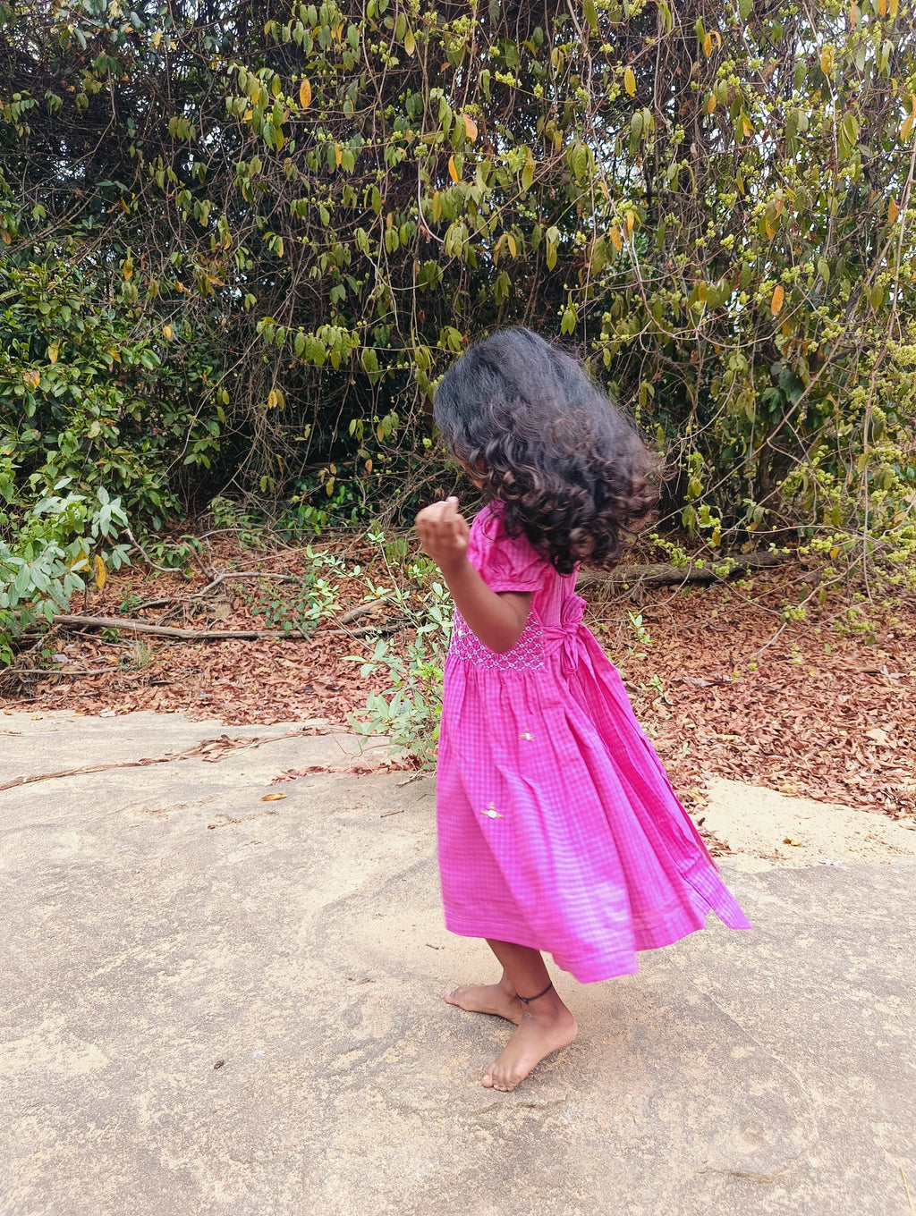 Rosy Gingham Smocked Dress