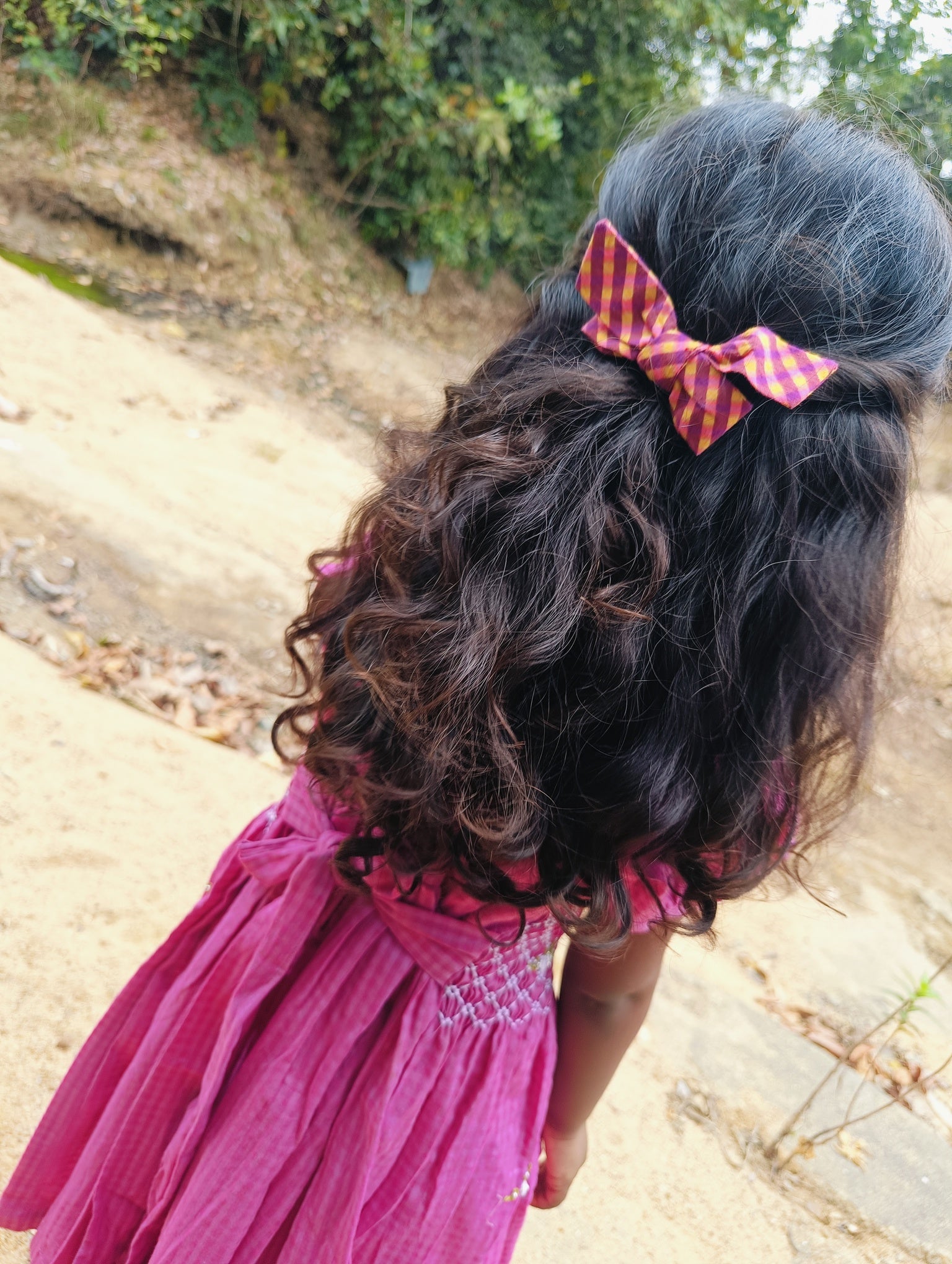 Rosy Gingham Smocked Dress