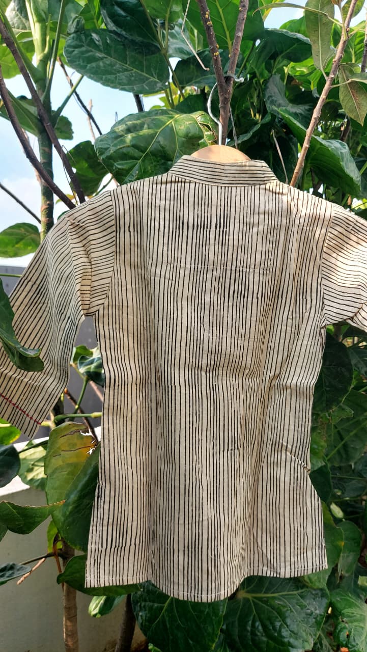 Beige Striped Handblock Kurta