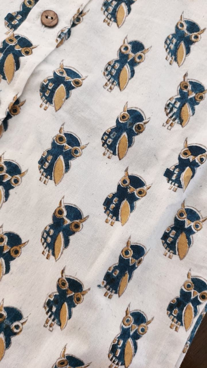 Owl Print Khadi Co-ord Set