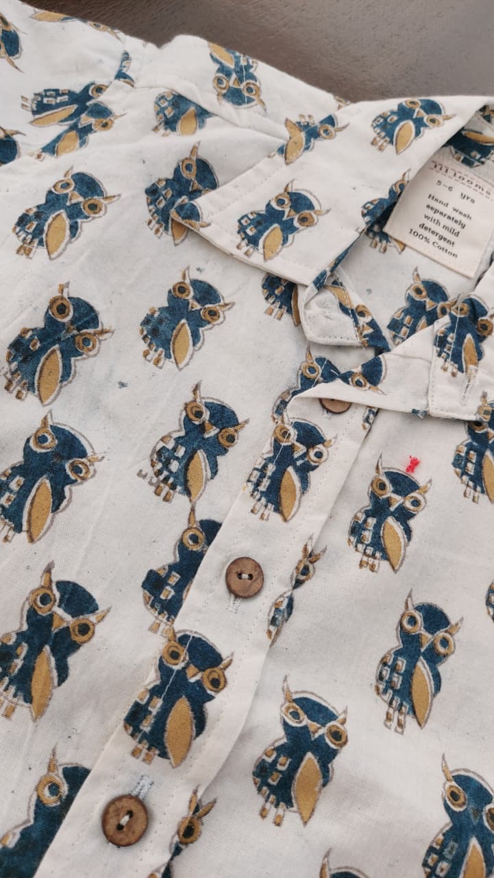 Owl Print Khadi Co-ord Set