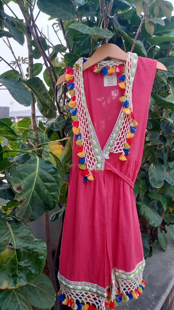 Petal Wrap Cotton Dress (Pink)