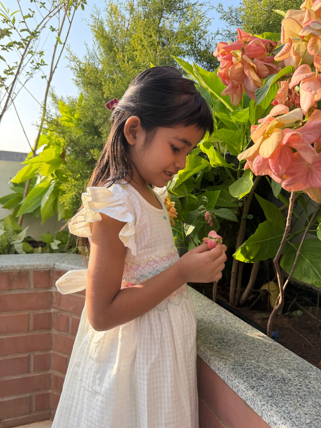 White Gingham Smocked Dress