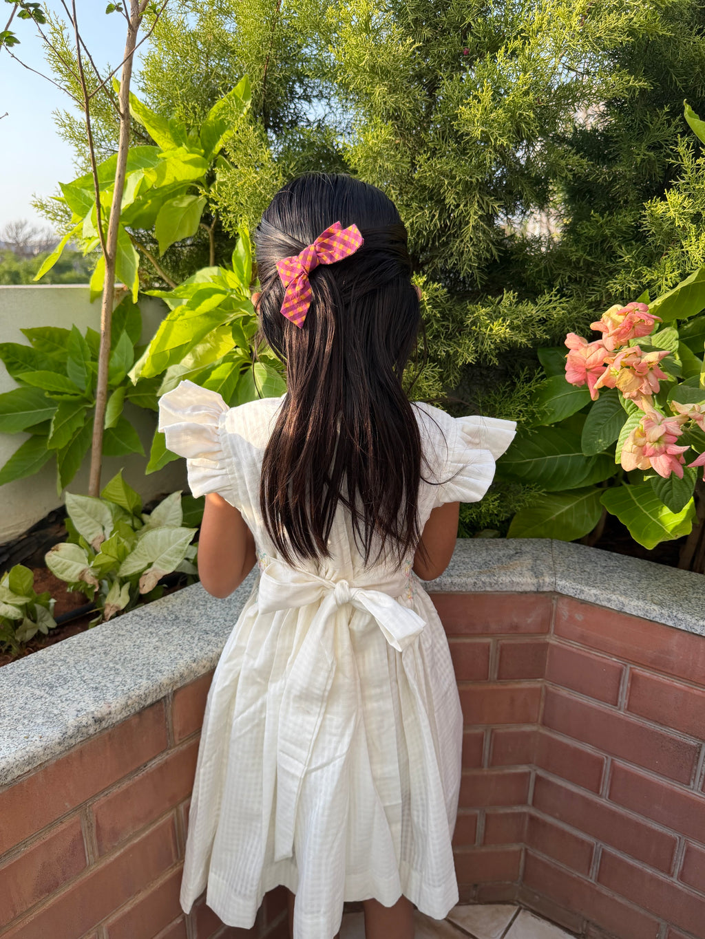 White Gingham Smocked Dress