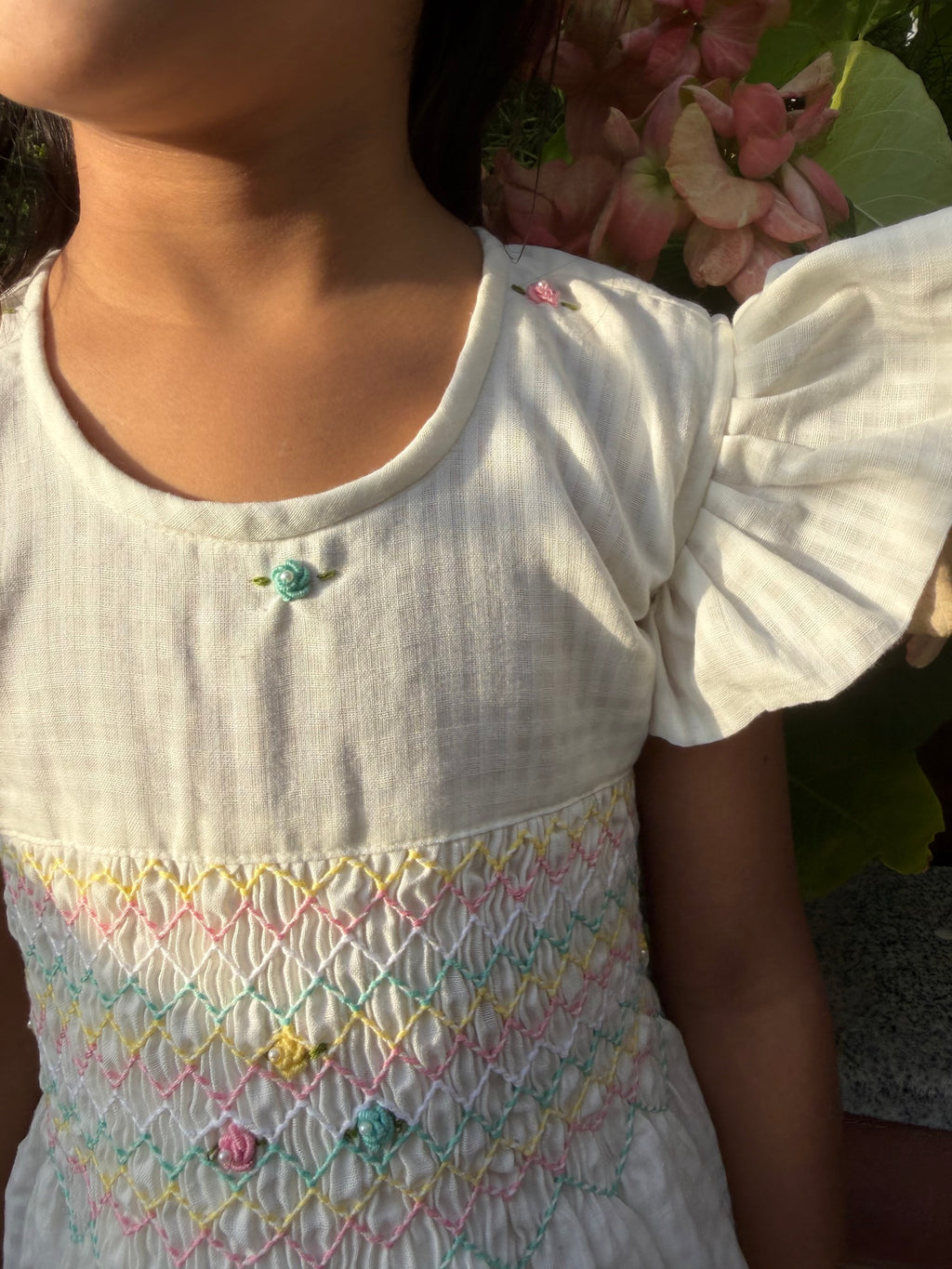 White Gingham Smocked Dress