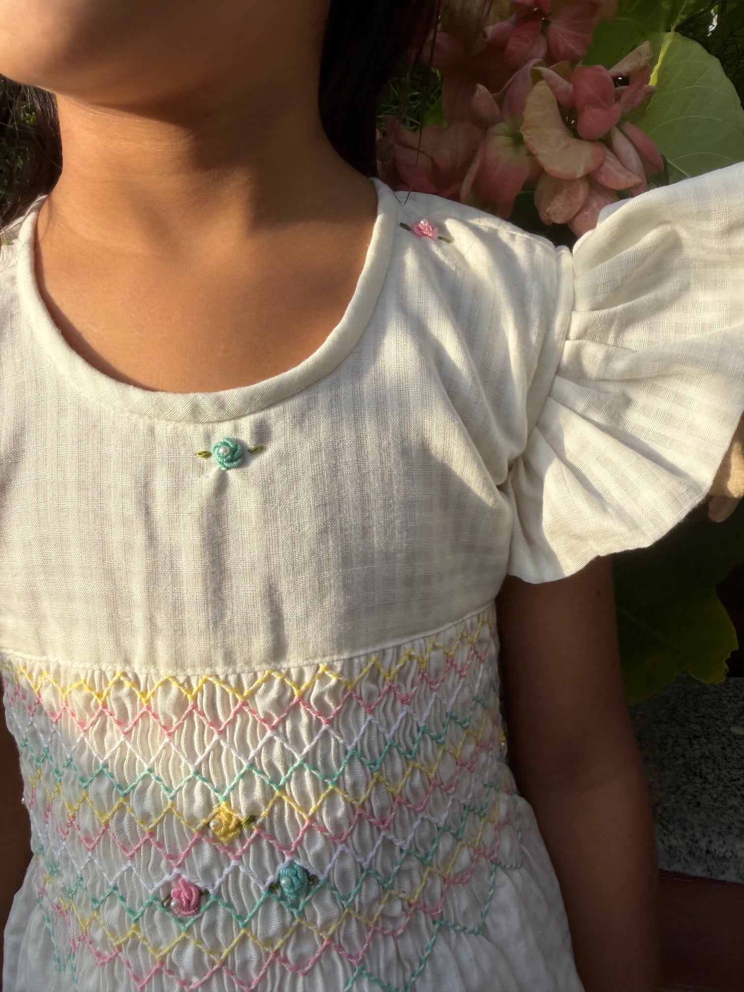 White Gingham Smocked Dress