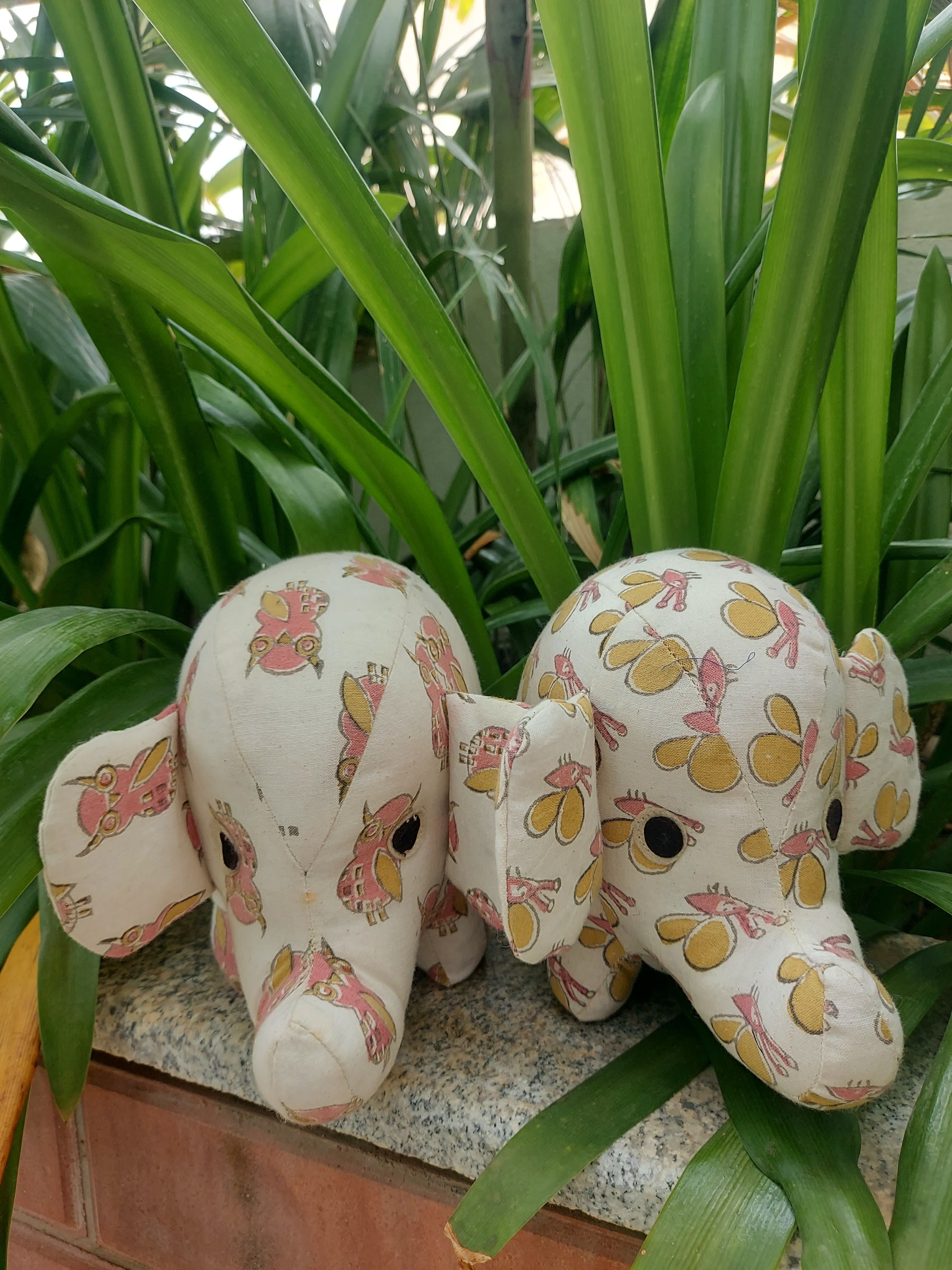 White Animal Print Elephants