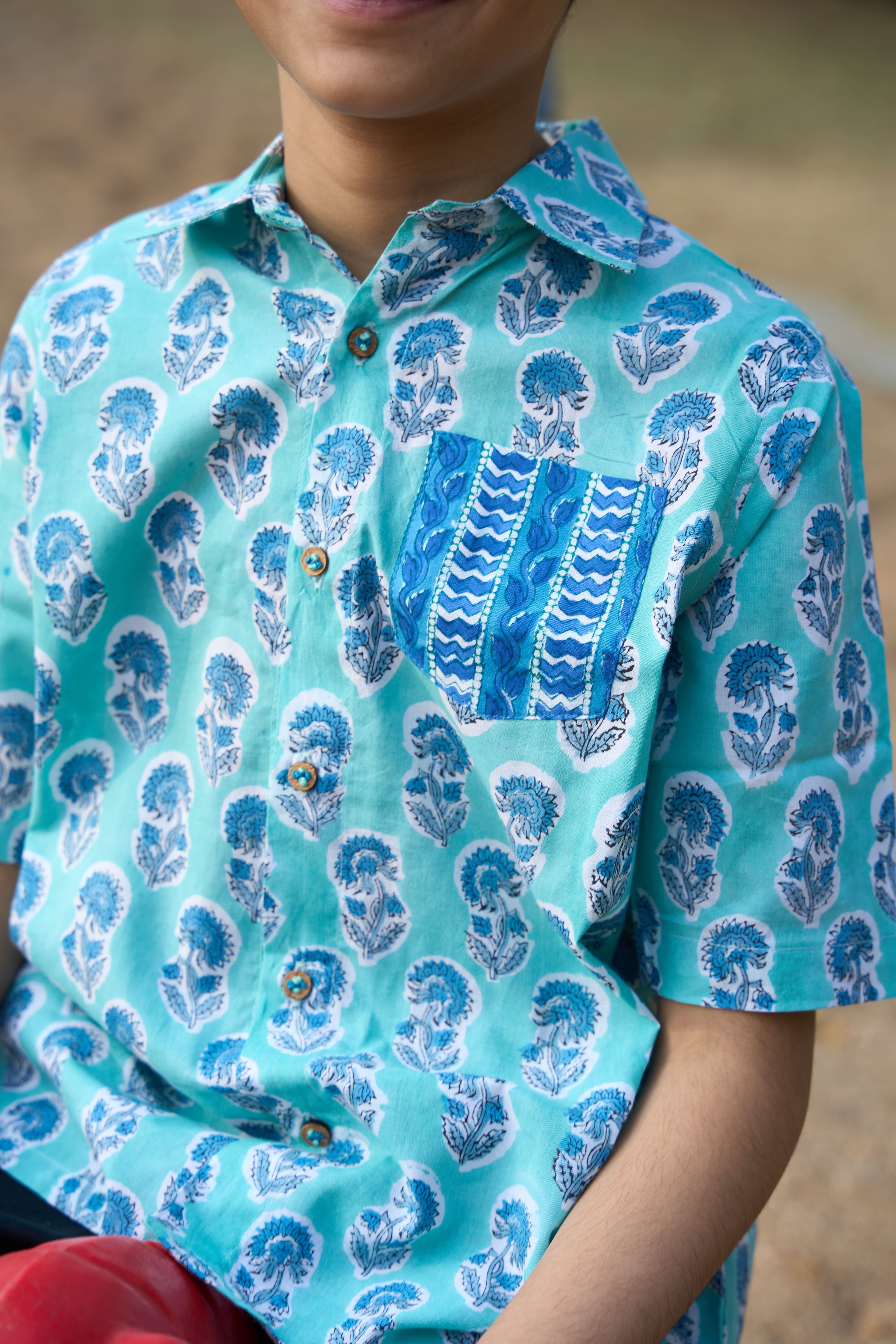 Aqua Bloom Handblock Shirt