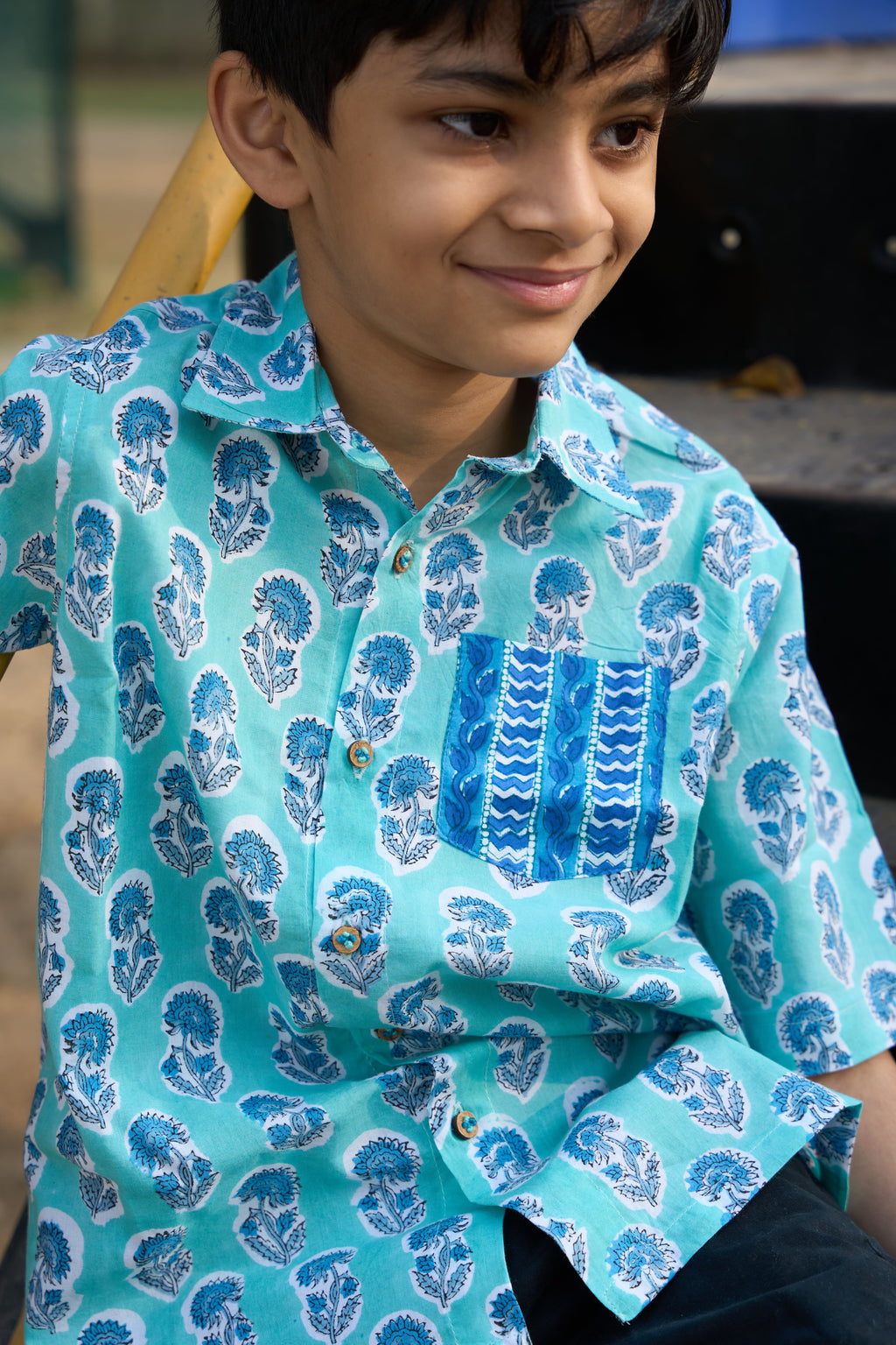 Aqua Bloom Handblock Shirt