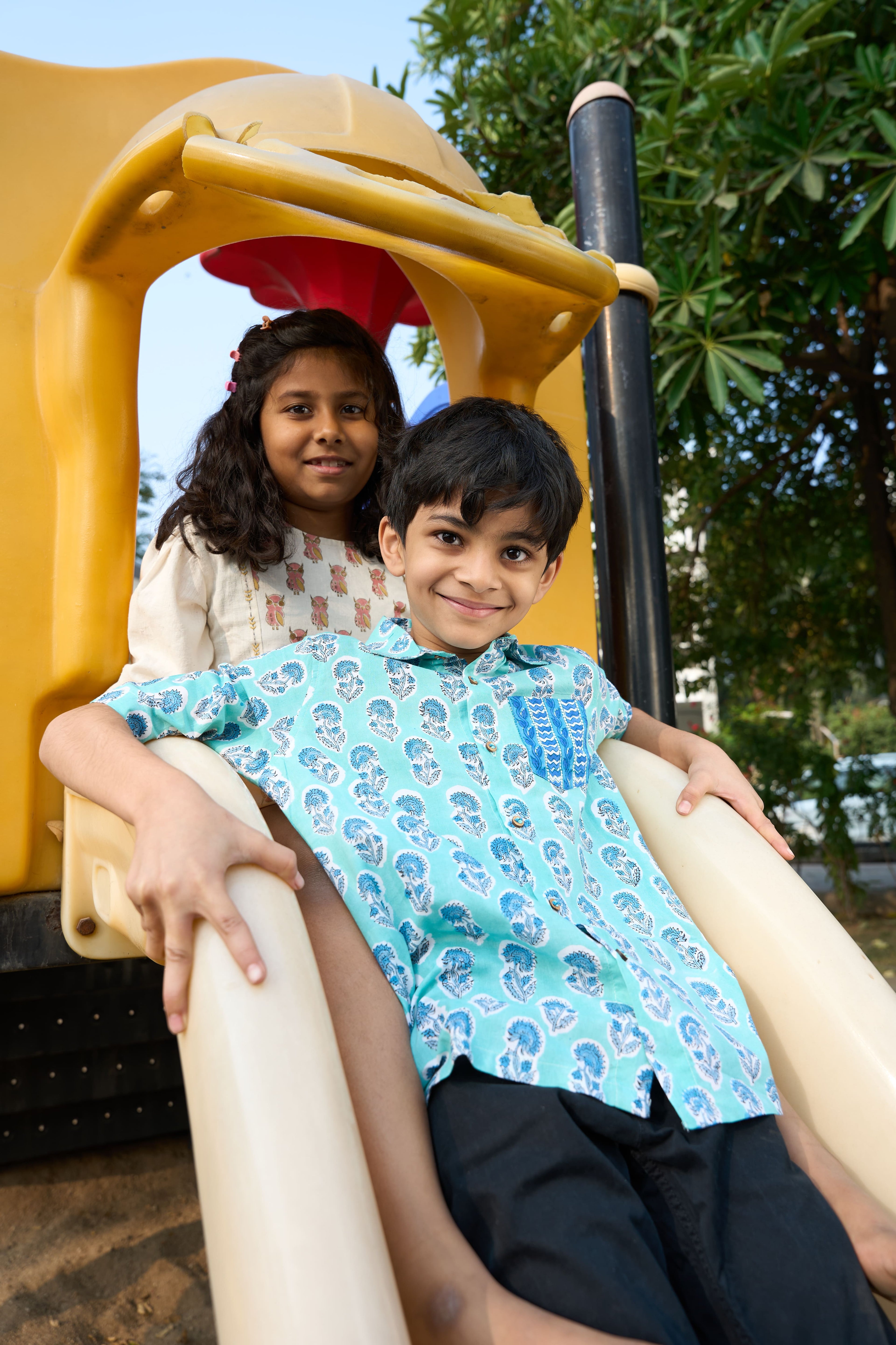 Aqua Bloom Handblock Shirt