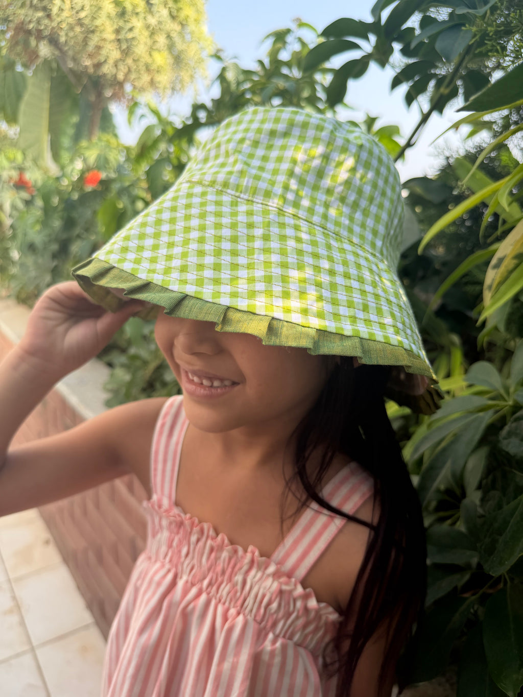 Green Gingham Sunshine Hat