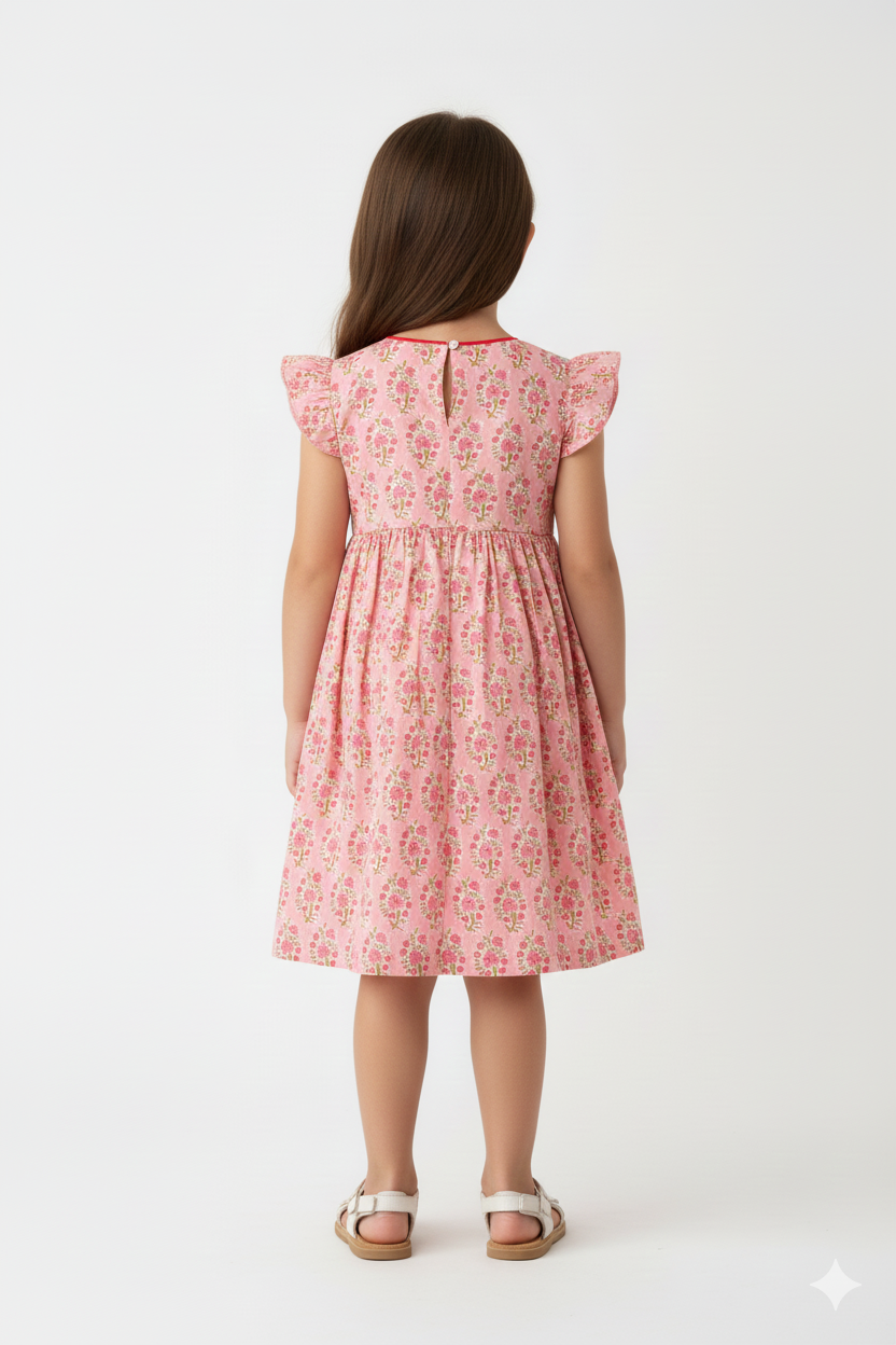 Pink Bloom Flutter Sleeve Dress