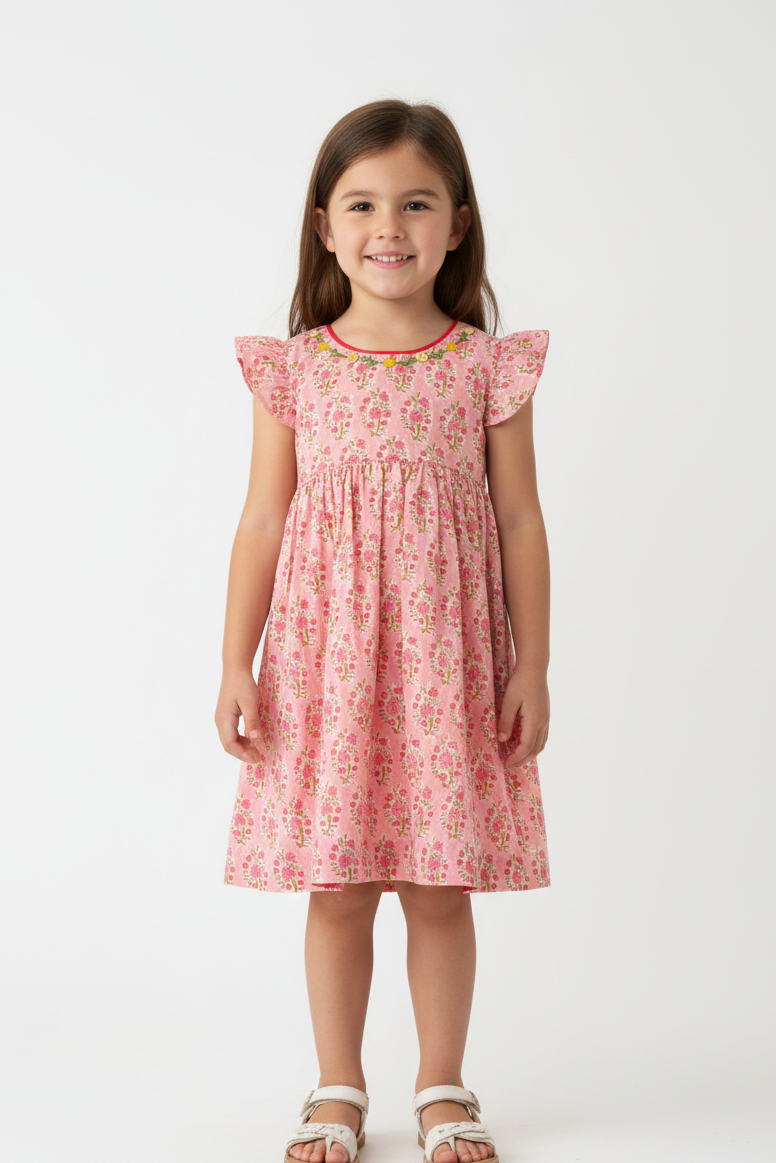 Pink Bloom Flutter Sleeve Dress