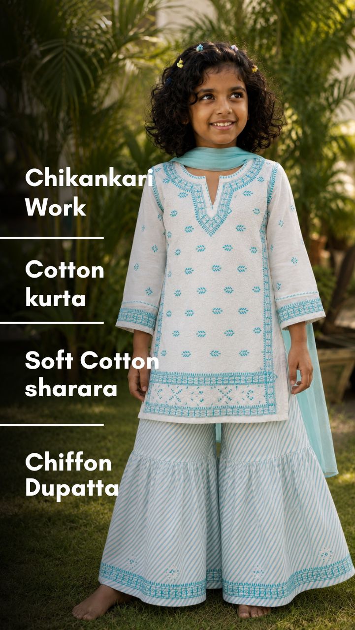 Blue Chikankari Sharara Set