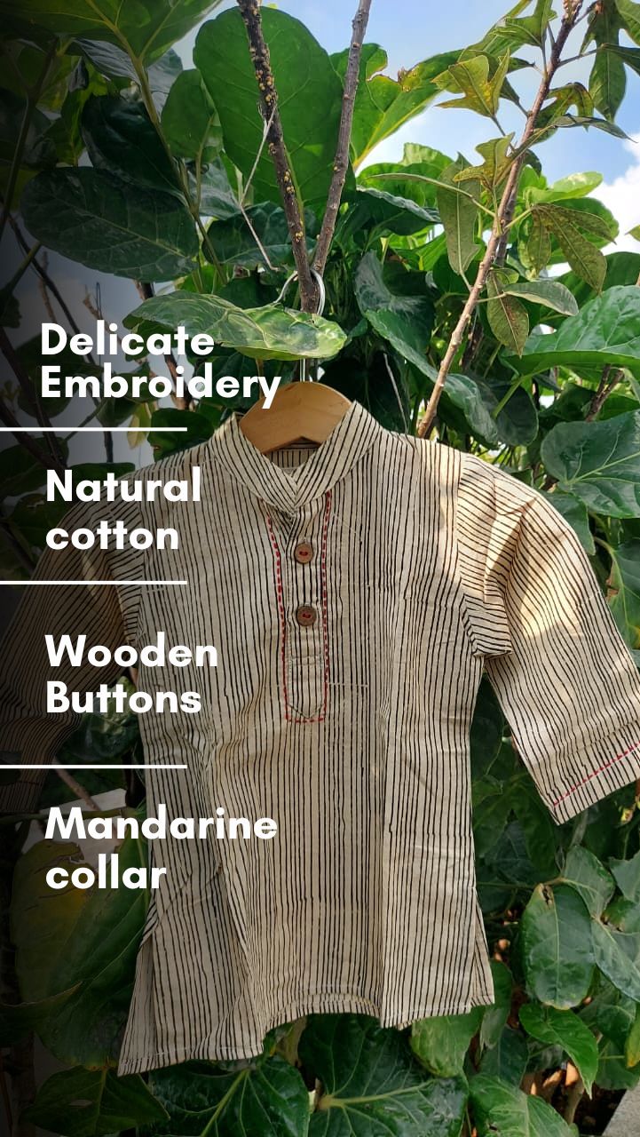 Beige Striped Handblock Kurta