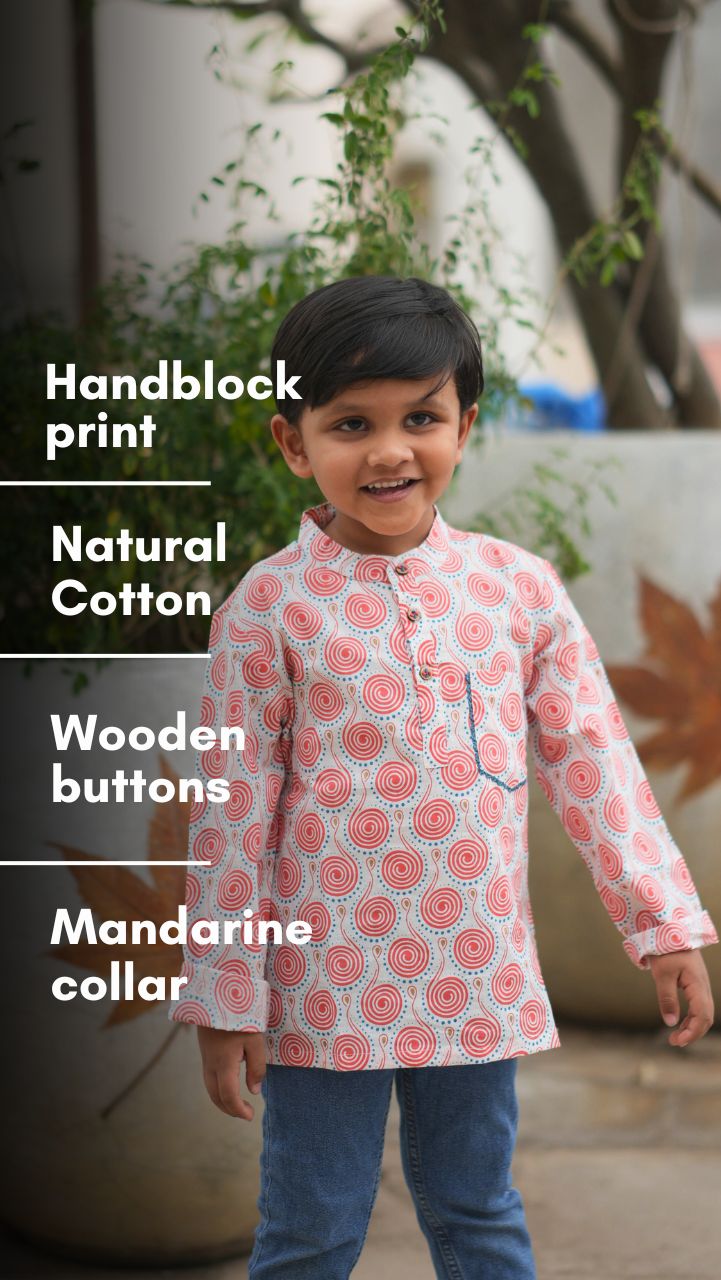 Peach Swirl Festive Cotton Kurta
