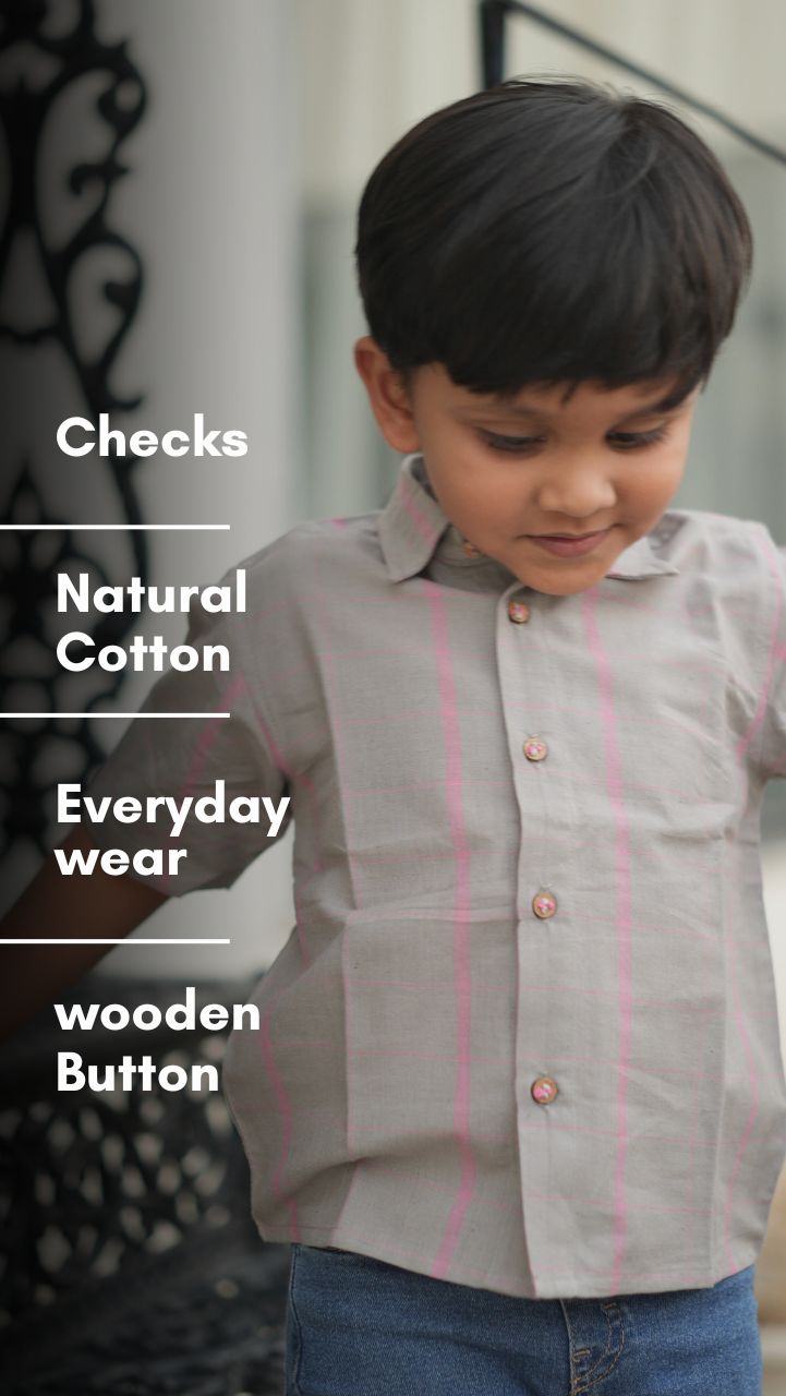 Grey Pink Check Cotton Shirt