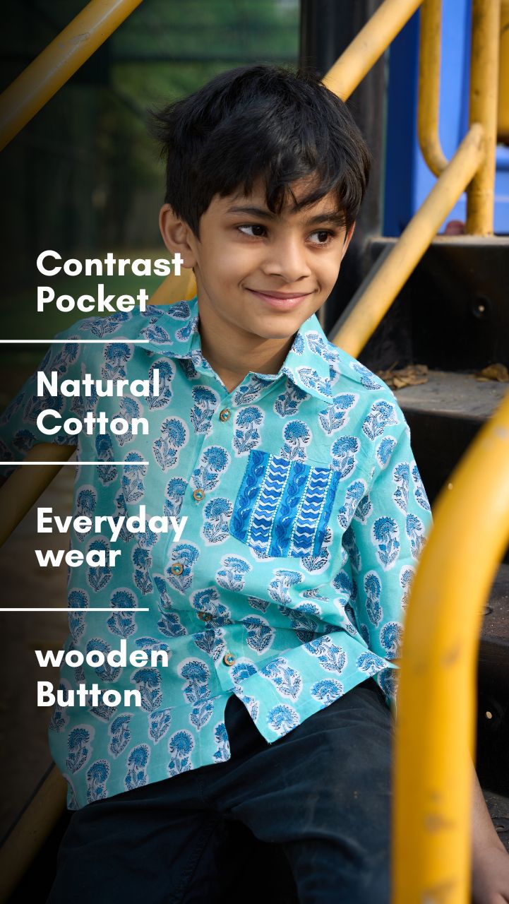 Aqua Bloom Handblock Shirt
