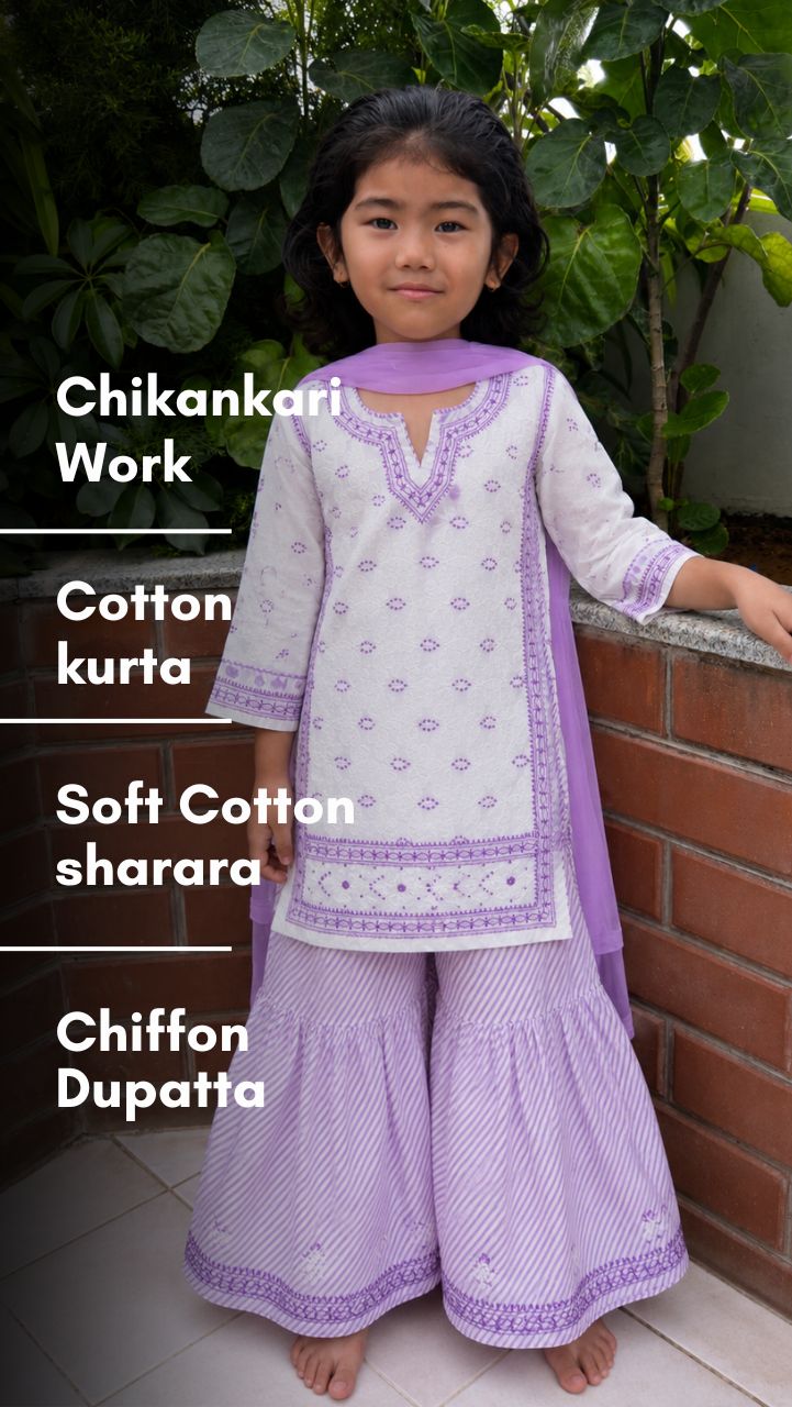 Lavender Chikankari Sharara Set