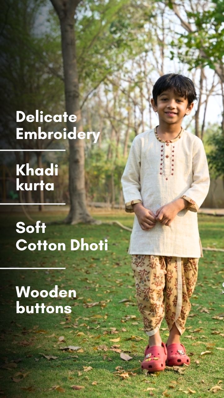 Maroon & Cream Khadi Dhoti Set