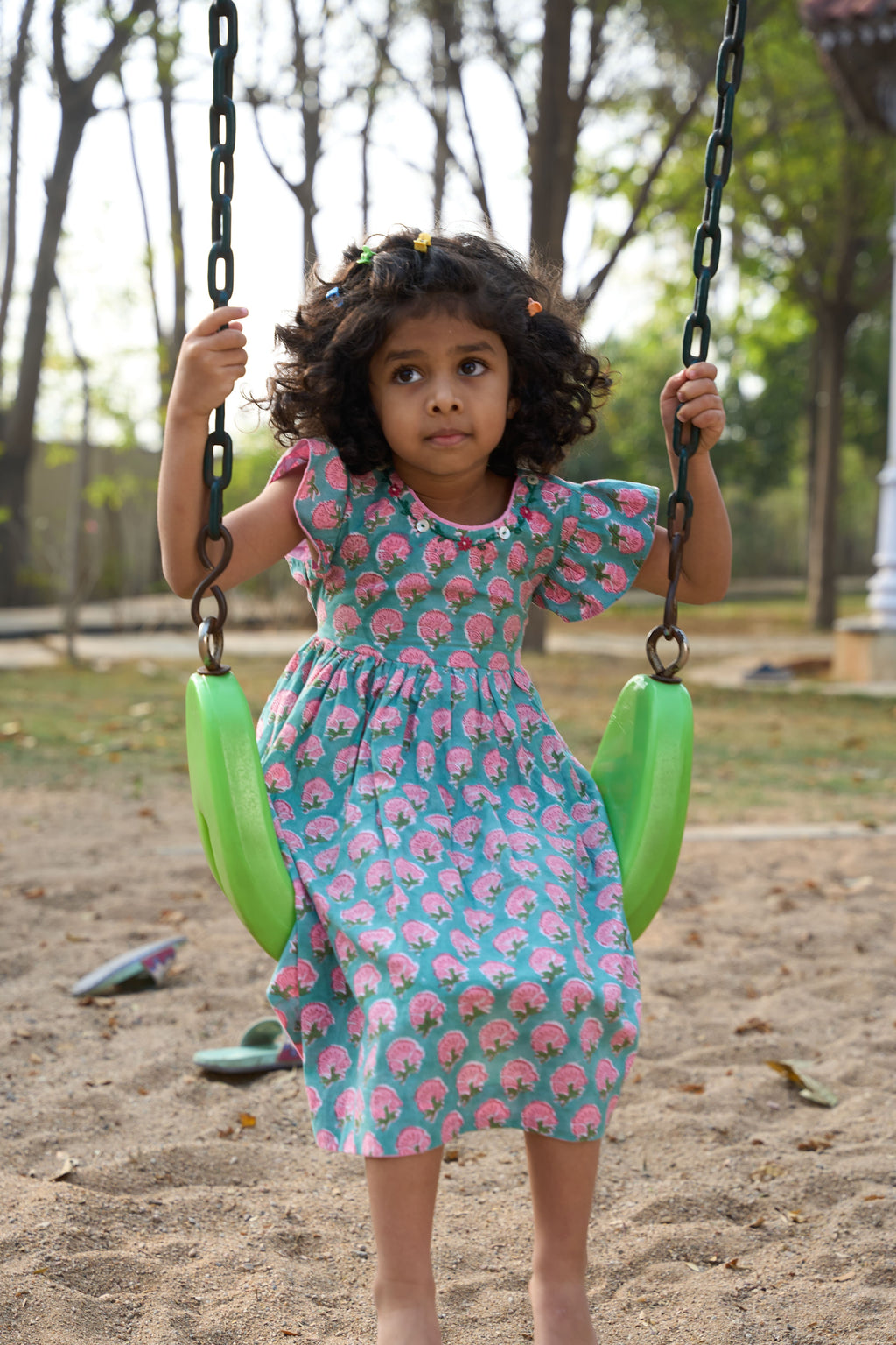Blue Pink Floral Flutter Dress