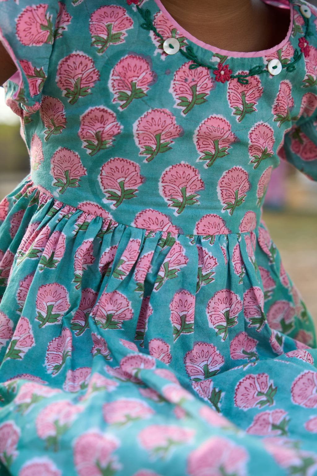 Blue Pink Floral Flutter Dress