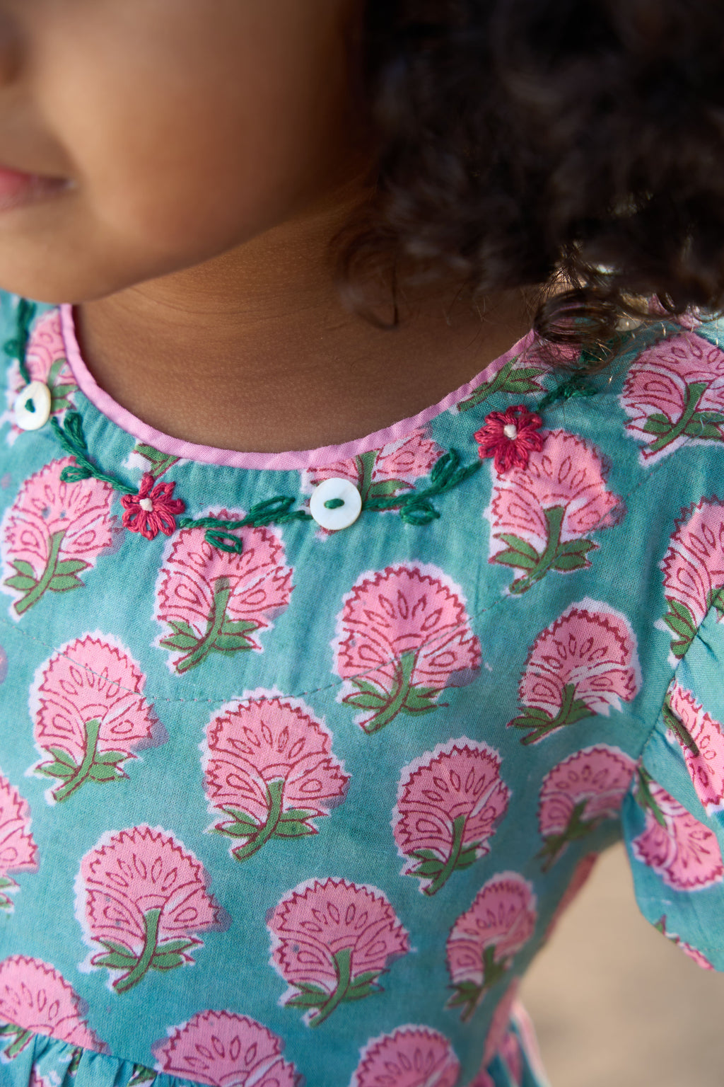 Blue Pink Floral Flutter Dress