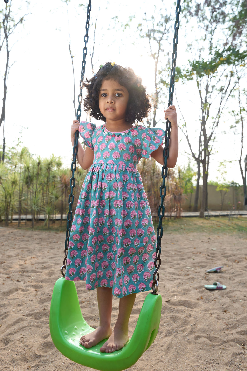 Blue Pink Floral Flutter Dress