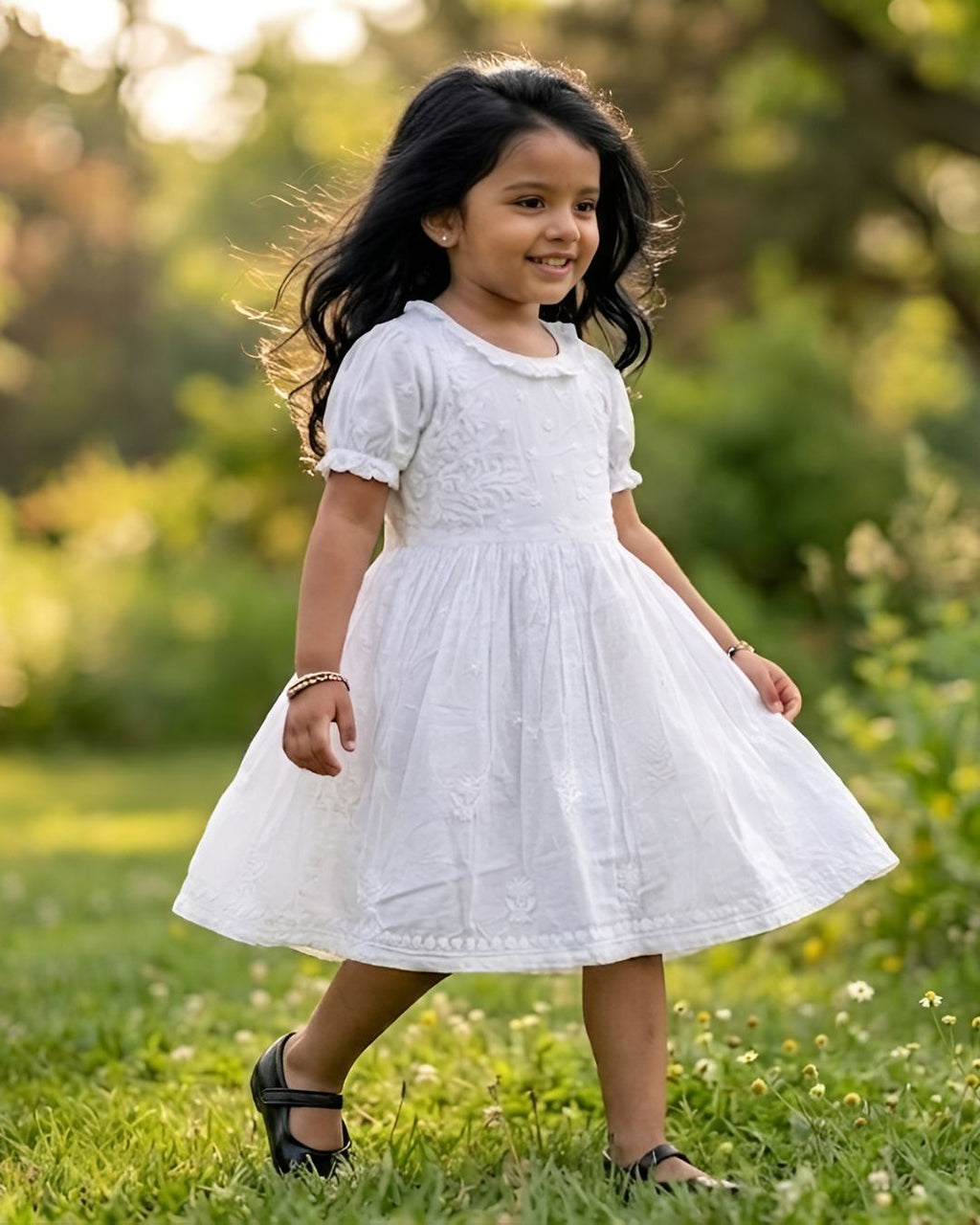 Bloom Chikankari Mul Cotton Dress